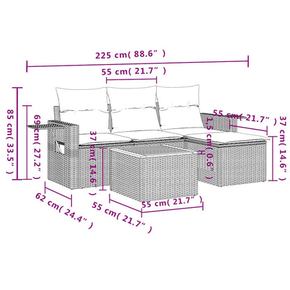 Set Divani da Giardino 5 pz con Cuscini Grigio in Polyrattan | homemem39