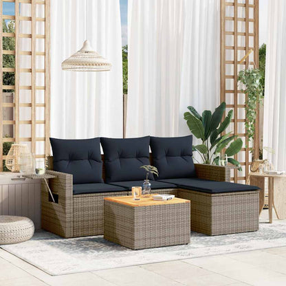 Set Divani da Giardino 5 pz con Cuscini Grigio in Polyrattan | homemem39