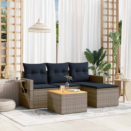 Set Divani da Giardino 5 pz con Cuscini Grigio in Polyrattan | homemem39