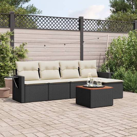 Set Divano da Giardino 6 pz con Cuscini Nero in Polyrattan | homemem39