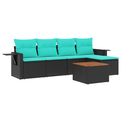 Set Divani da Giardino 6 pz con Cuscini Nero in Polyrattan | homemem39