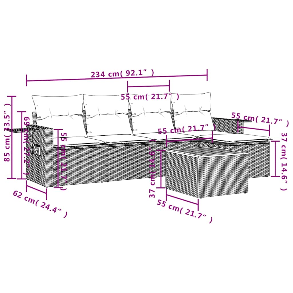 Set Divani da Giardino 6 pz con Cuscini Nero in Polyrattan | homemem39
