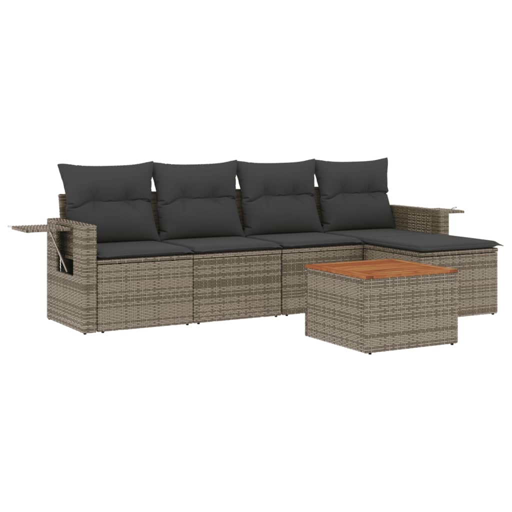 Set Divano da Giardino 6 pz con Cuscini Grigio in Polyrattan | homemem39