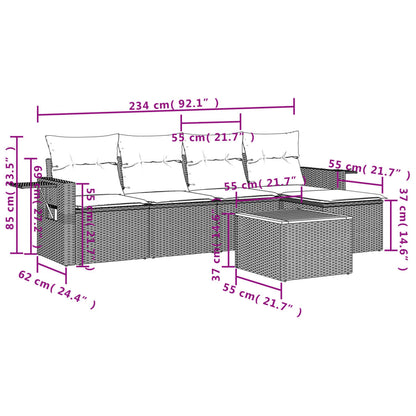 Set Divano da Giardino 6 pz con Cuscini Grigio in Polyrattan | homemem39