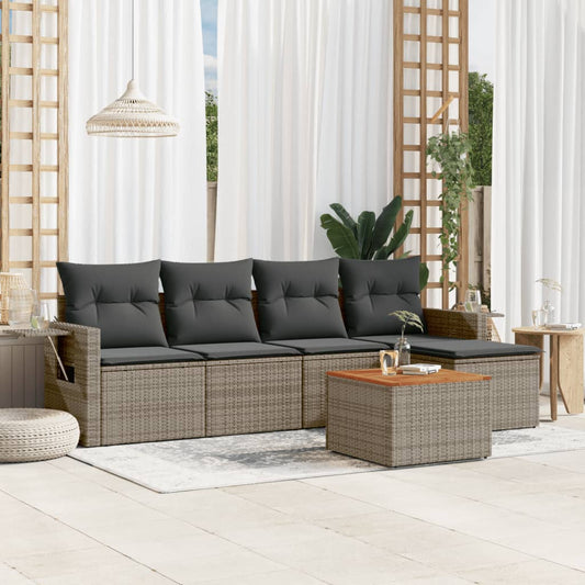 Set Divano da Giardino 6 pz con Cuscini Grigio in Polyrattan | homemem39