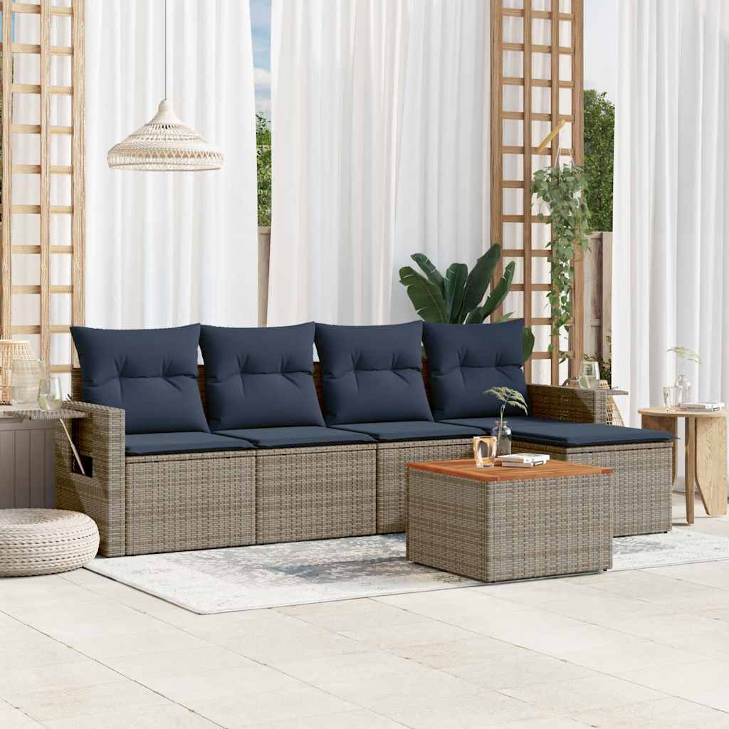 Set Divani da Giardino 6 pz con Cuscini Grigio in Polyrattan | homemem39