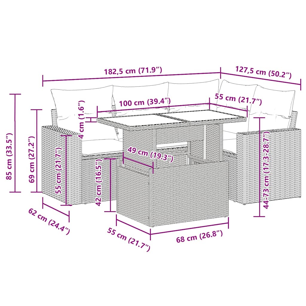 Set Divani da Giardino 5 pz con Cuscini in Polyrattan Nero | homemem39