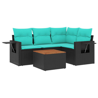 Set Divani da Giardino 5 pz con Cuscini Nero in Polyrattan | homemem39