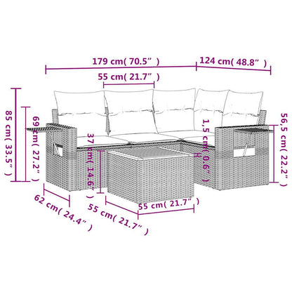 Set Divani da Giardino 5 pz con Cuscini Nero in Polyrattan | homemem39