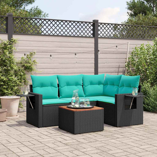 Set Divani da Giardino 5 pz con Cuscini Nero in Polyrattan | homemem39