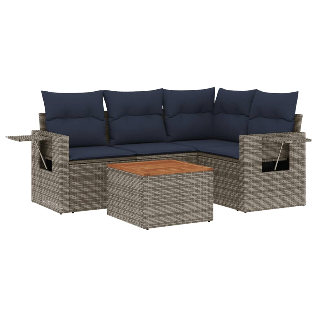 Set Divani da Giardino 5 pz con Cuscini Grigio in Polyrattan | homemem39