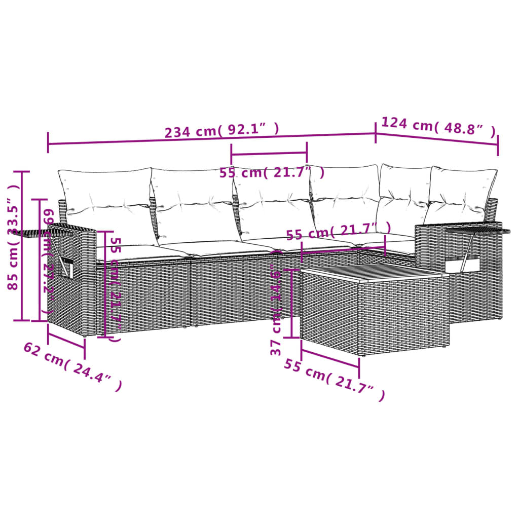 Set Divani da Giardino 6 pz con Cuscini Nero in Polyrattan | homemem39