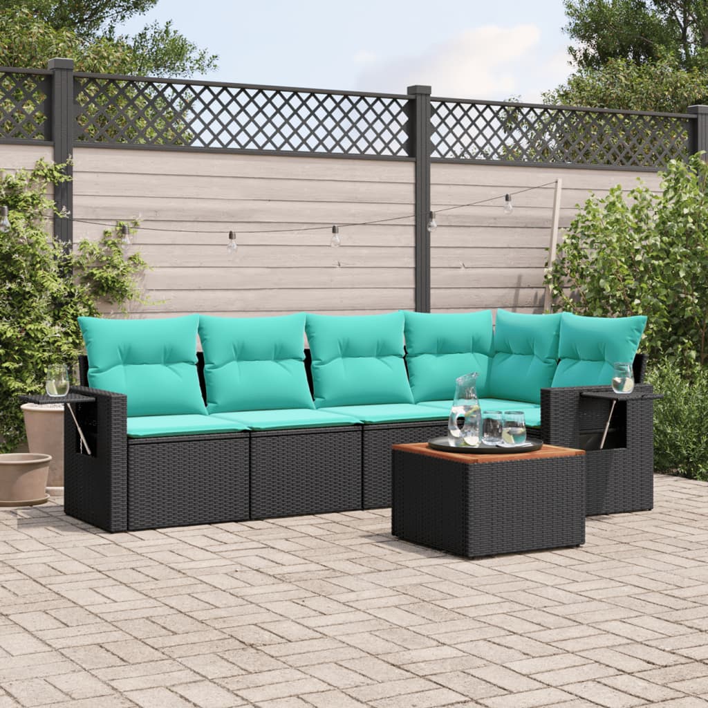 Set Divani da Giardino 6 pz con Cuscini Nero in Polyrattan | homemem39