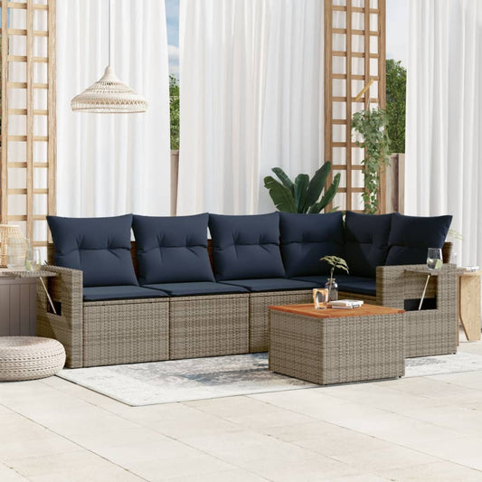 Set Divani da Giardino 6 pz con Cuscini Grigio in Polyrattan | homemem39
