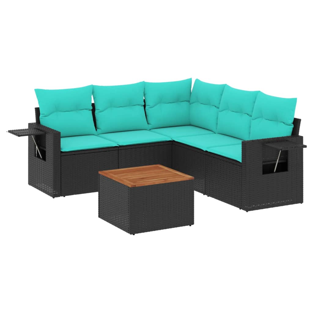 Set Divani da Giardino 6 pz con Cuscini Nero in Polyrattan | homemem39