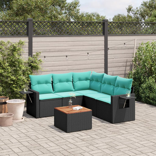 Set Divani da Giardino 6 pz con Cuscini Nero in Polyrattan | homemem39