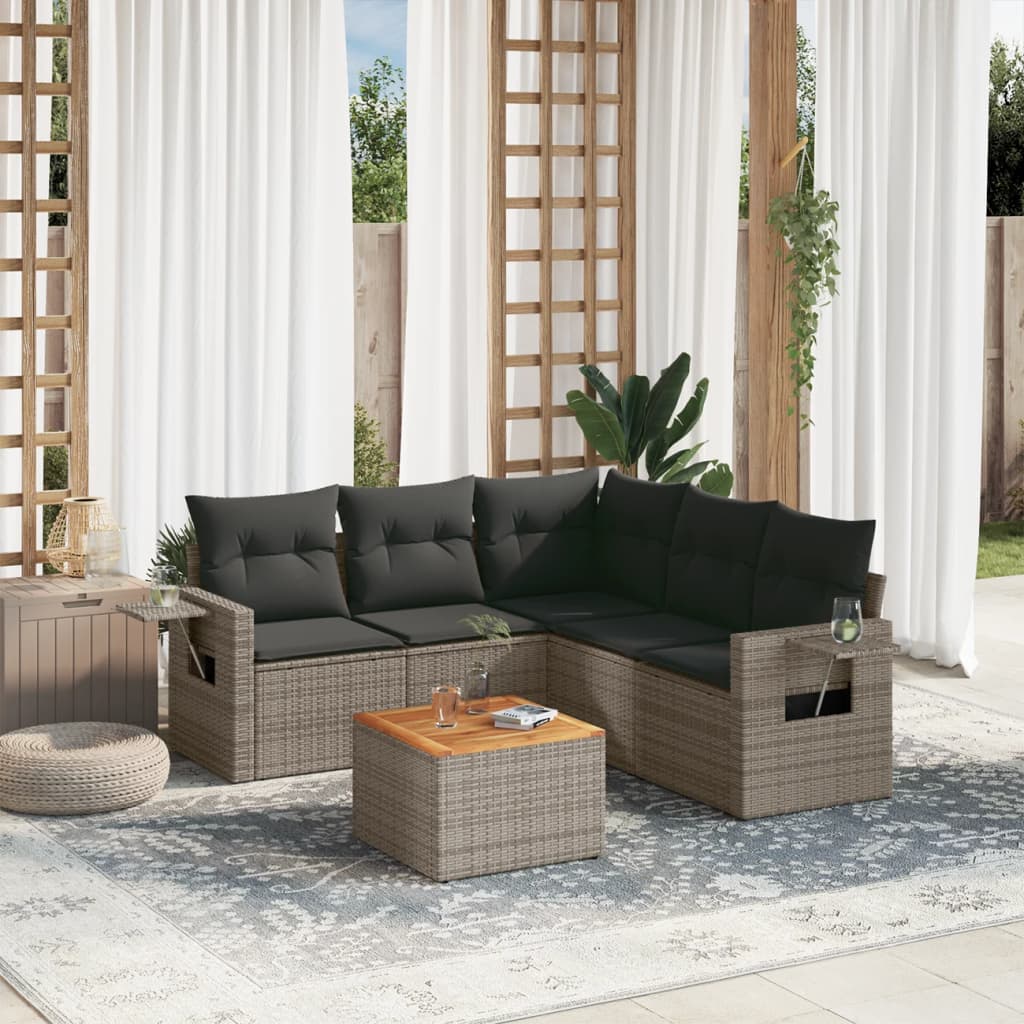 Set Divano da Giardino 6 pz con Cuscini Grigio in Polyrattan | homemem39