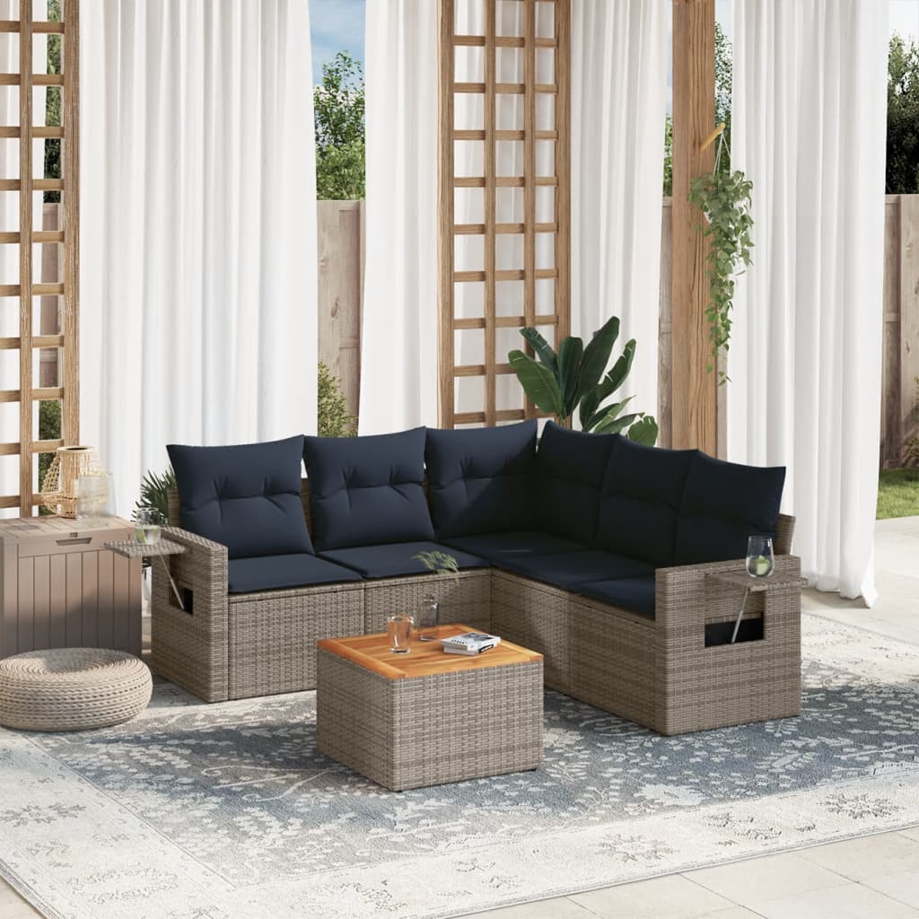 Set Divani da Giardino 6 pz con Cuscini Grigio in Polyrattan | homemem39