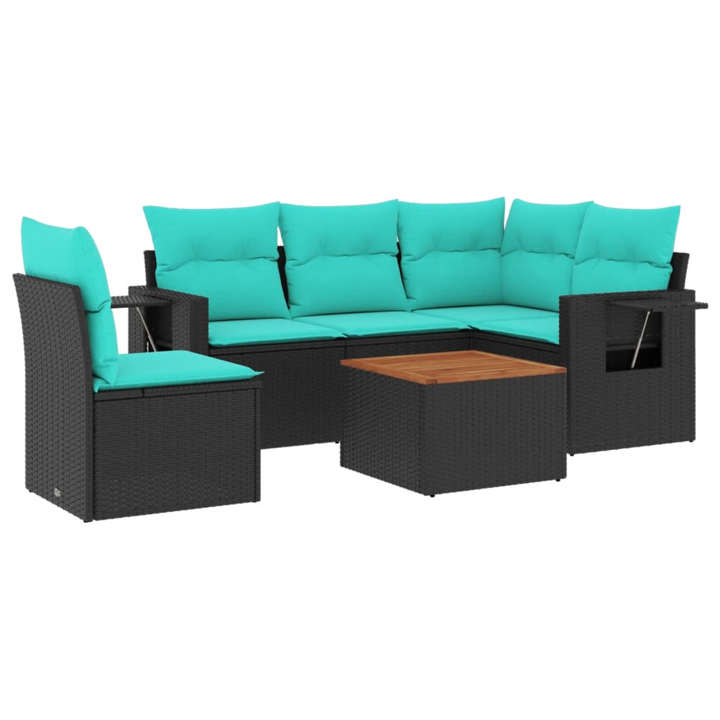 Set Divani da Giardino 6 pz con Cuscini Nero in Polyrattan | homemem39