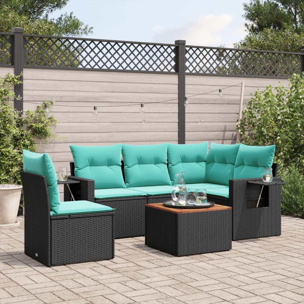 Set Divani da Giardino 6 pz con Cuscini Nero in Polyrattan | homemem39