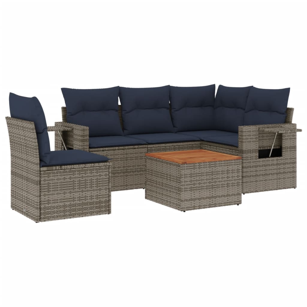 Set Divani da Giardino 6 pz con Cuscini Grigio in Polyrattan | homemem39