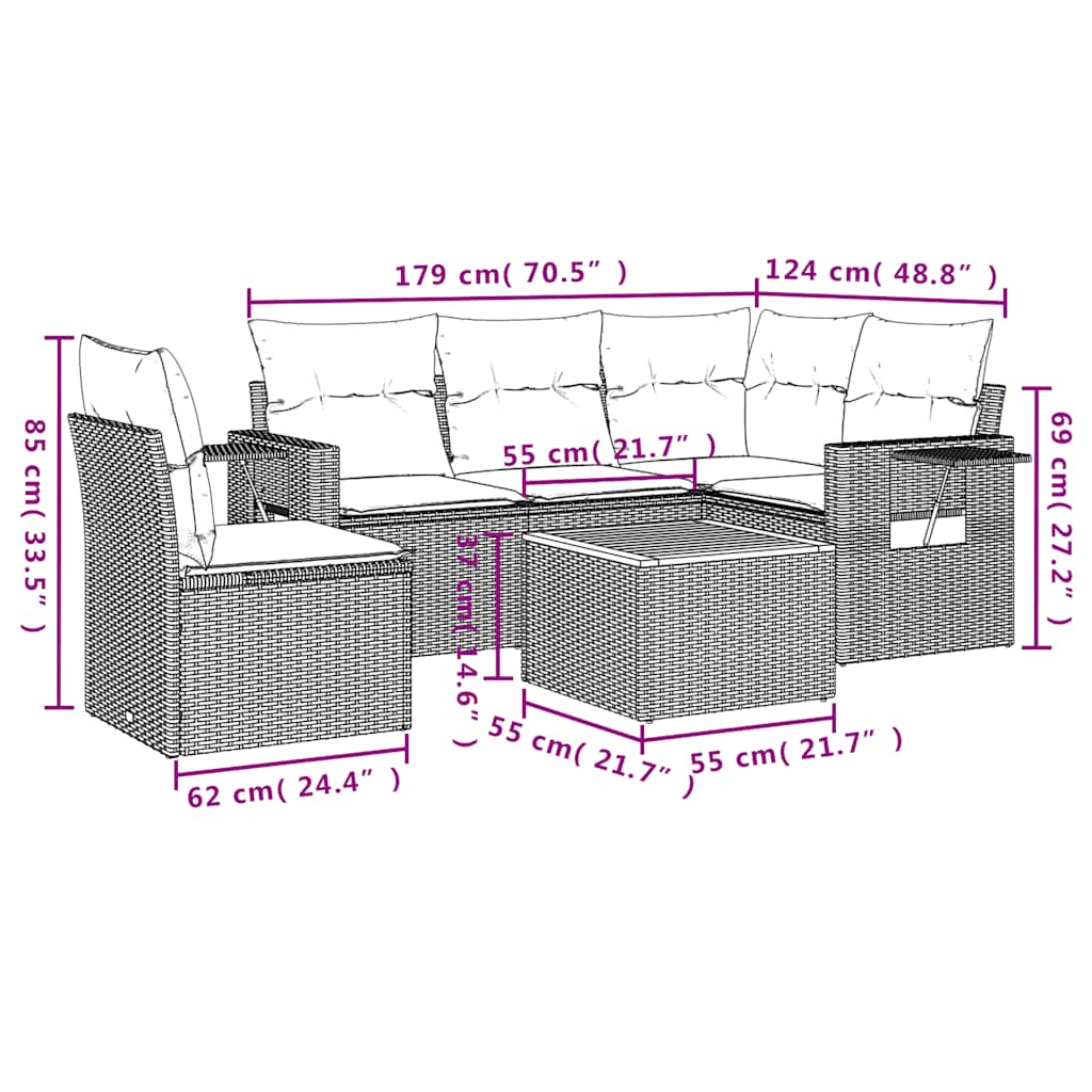 Set Divani da Giardino 6 pz con Cuscini Grigio in Polyrattan | homemem39