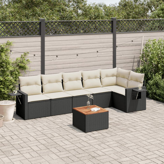 Set Divani da Giardino con Cuscini 7pz Nero Polyrattan | homemem39