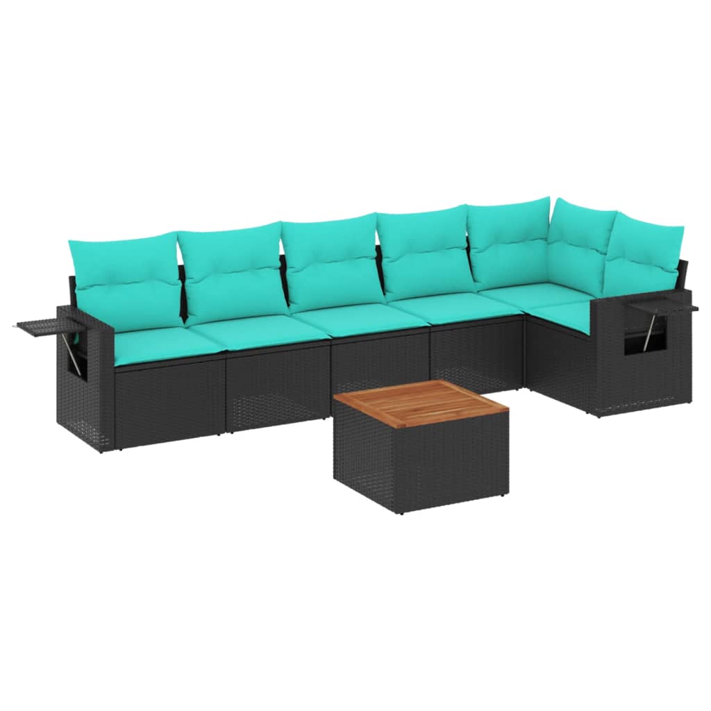 Set Divani da Giardino 7 pz con Cuscini Nero in Polyrattan | homemem39