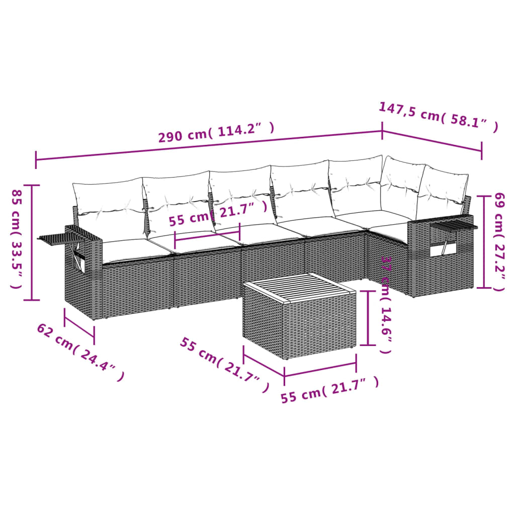 Set Divani da Giardino 7 pz con Cuscini Nero in Polyrattan | homemem39