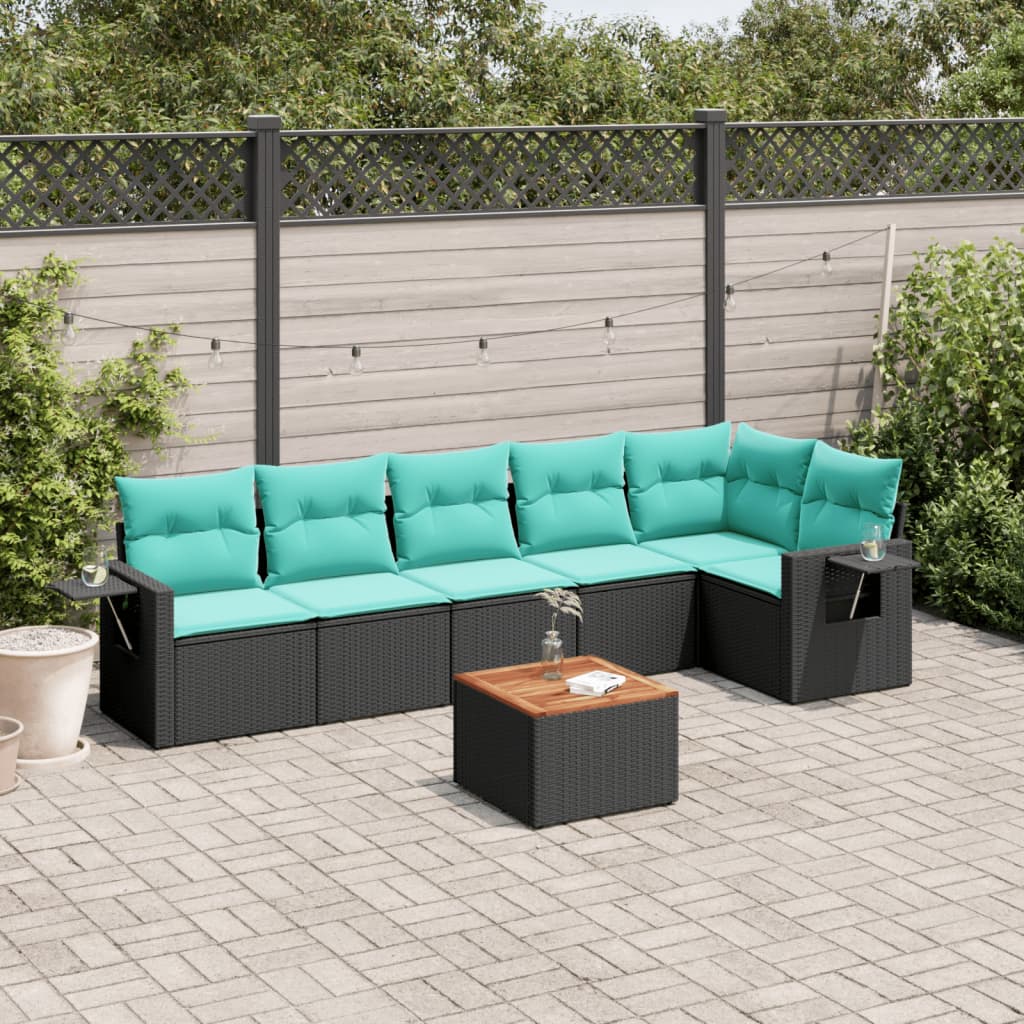 Set Divani da Giardino 7 pz con Cuscini Nero in Polyrattan | homemem39