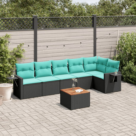 Set Divani da Giardino 7 pz con Cuscini Nero in Polyrattan | homemem39