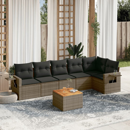 Set Divani da Giardino 7 pz con Cuscini Grigio in Polyrattan | homemem39