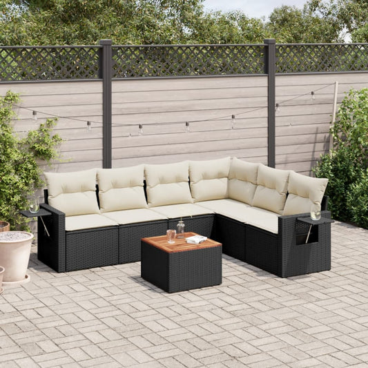 Set Divani da Giardino con Cuscini 7pz Nero Polyrattan | homemem39