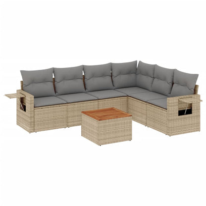 Set Divani da Giardino 7 pz con Cuscini Beige in Polyrattan