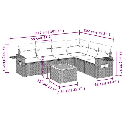 Set Divani da Giardino 7 pz con Cuscini Beige in Polyrattan