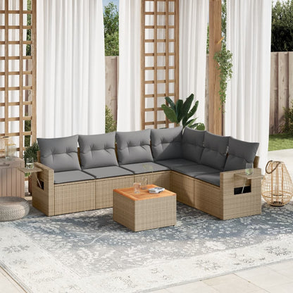 Set Divani da Giardino 7 pz con Cuscini Beige in Polyrattan