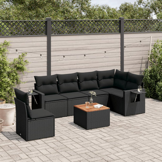 Set Divani da Giardino con Cuscini 7pz Nero Polyrattan | homemem39