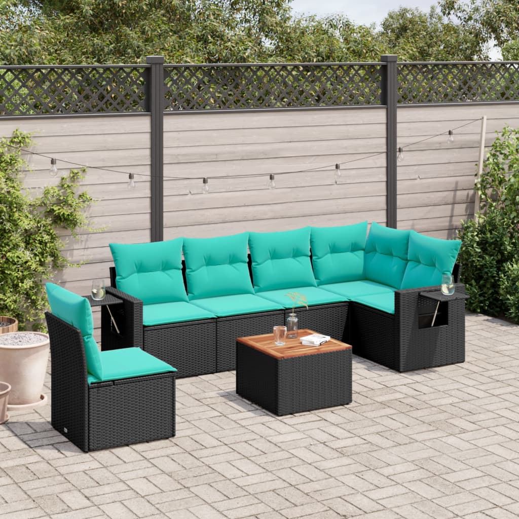 Set Divani da Giardino 7 pz con Cuscini Nero in Polyrattan | homemem39