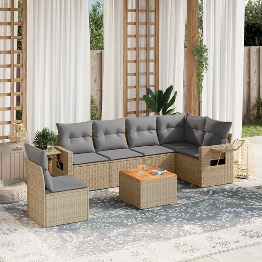 Set Divani da Giardino 7 pz con Cuscini Beige in Polyrattan - homemem39