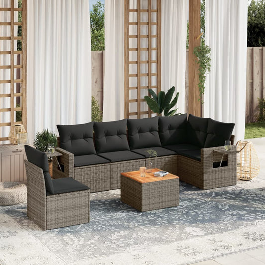 Set Divani da Giardino 7 pz con Cuscini Grigio in Polyrattan | homemem39