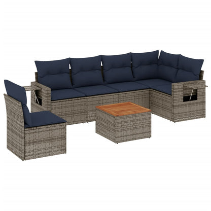 Set Divani da Giardino 7 pz con Cuscini Grigio in Polyrattan | homemem39