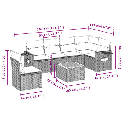 Set Divani da Giardino 7 pz con Cuscini Grigio in Polyrattan | homemem39