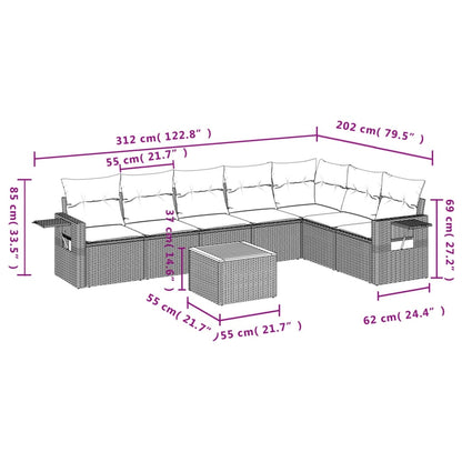 Set Divani da Giardino con Cuscini 8 pz Nero in Polyrattan