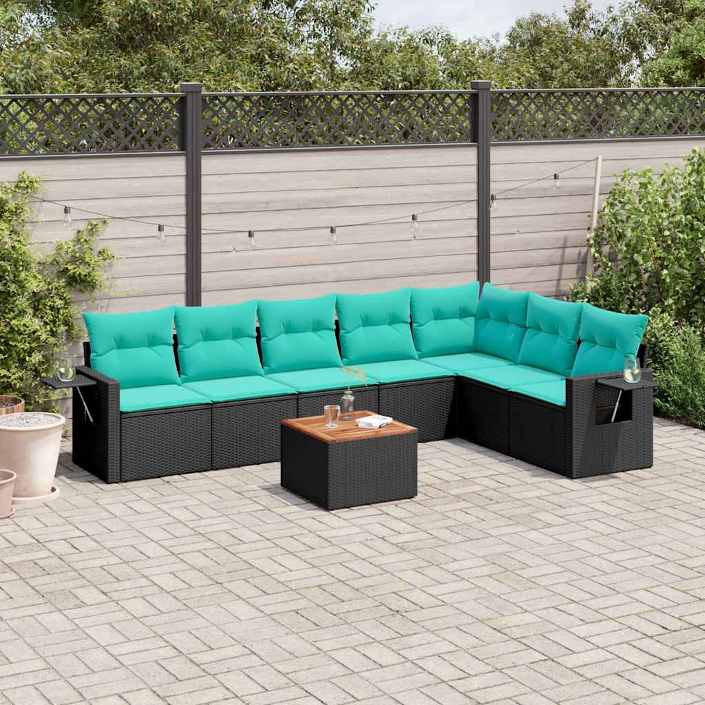 Set Divani da Giardino 8 pz con Cuscini Nero in Polyrattan | homemem39