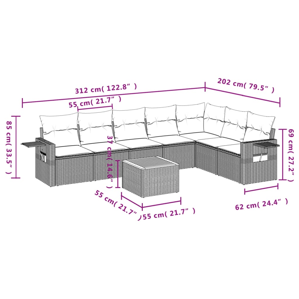 Set Divano da Giardino 8 pz con Cuscini Grigio in Polyrattan | homemem39