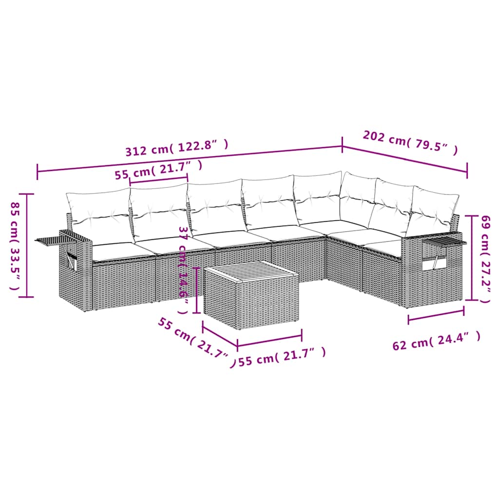 Set Divani da Giardino 8 pz con Cuscini Grigio in Polyrattan | homemem39