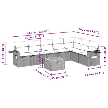 Set Divani da Giardino 8 pz con Cuscini Grigio in Polyrattan | homemem39