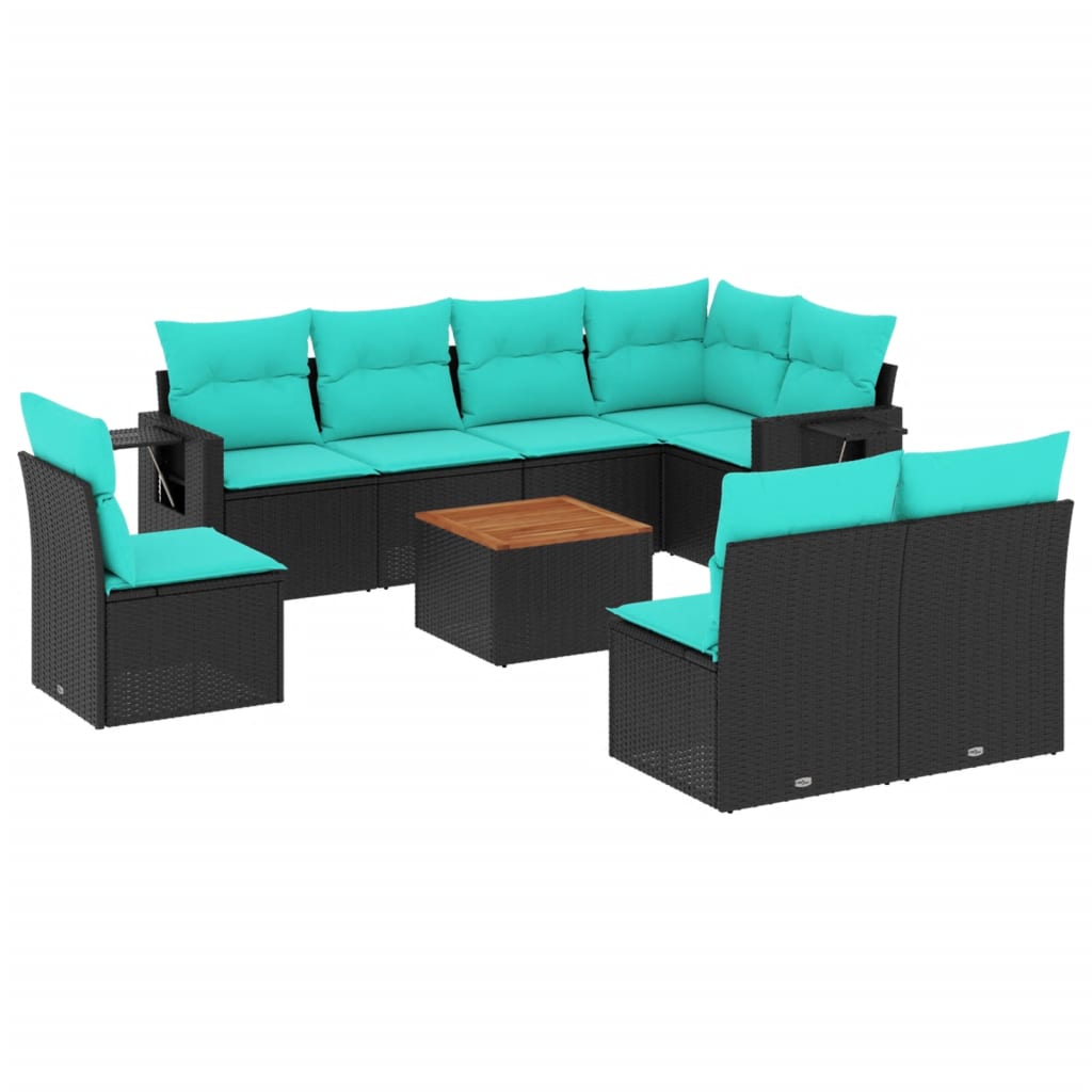 Set Divani da Giardino 9 pz con Cuscini Nero in Polyrattan | homemem39