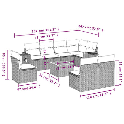Set Divani da Giardino 9 pz con Cuscini Nero in Polyrattan | homemem39