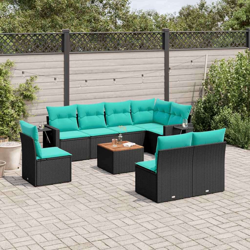 Set Divani da Giardino 9 pz con Cuscini Nero in Polyrattan | homemem39